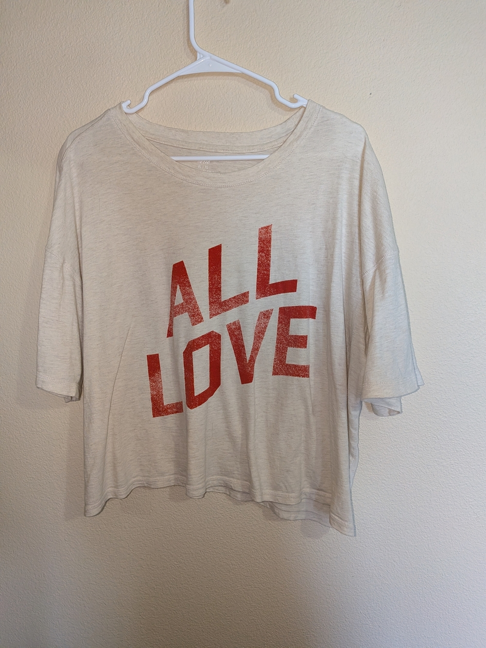 Aerie Cream Short Sleeve Tee with Red "ALL LOVE" Graphic